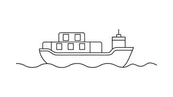 Barge Water Transport isolated continuous line art flat illustration on white background vector