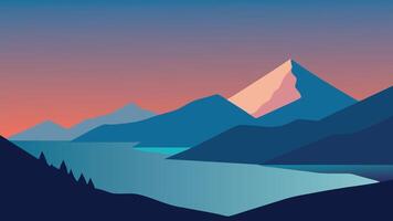 Breathtaking view of the ocean meeting the mountains, highlighting nature's splendor in a harmonious and peaceful setting flat illustration vector