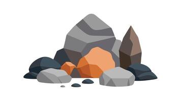 Various rocks and stones displayed together, showcasing their unique shapes and textures flat illustration set on white background. vector