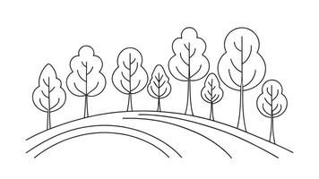 An elegant line drawing of trees flanking a road, representing a peaceful and inviting natural environment line art flat illustration vector