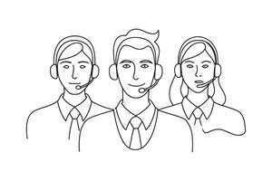 Call center Customer service, hotline operators with headsets. Online technical support vector