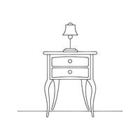 Night Table Bedroom Furniture isolated continuous line art flat illustration on white background. vector