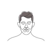 Man with his eyes closed continuous line art flat illustration on white background vector