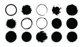 Grunge circles Hand drawn set. Grunge round shapes. Banner circle frames for text. Black paint stains isolated flat illustration on white background. vector