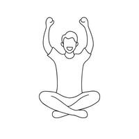 man sits on the floor with his hands raised continuous line art flat illustration on white background vector