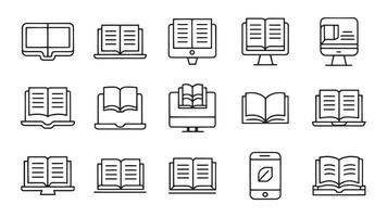 E book learning related Minimalist Line 15 pcs icons set isolated on white background vector