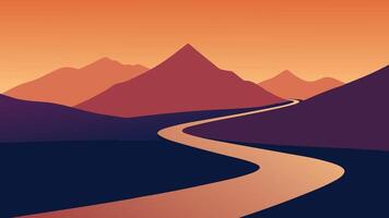 Dirt road winds through the mountains, offering a scenic view of the expansive valley belowflat illustration vector