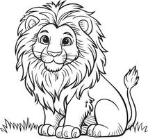 Easy-to-Color Cute and Fluffy Lion with Bold Black Outlines on White Background vector