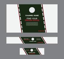 A set of three banners with a red stripe and white background vector