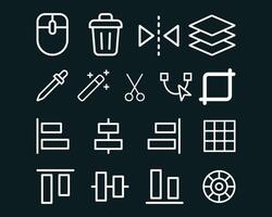 Edit tool icon set. Graphic Design Line Icons Editable Stroke. Trash Bin, Mouse, Mirror, Layer. vector