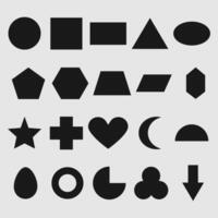 Set of 20 Basic Geometric Shapes and Symbols, Black Silhouettes on White Background. Geometric Shape. Abstract Shape Background. vector
