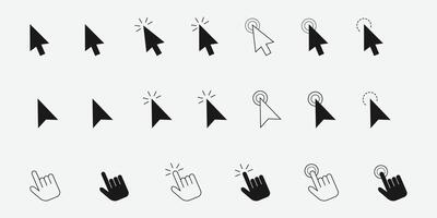Computer mouse click cursor gray arrow icons set and loading icons. Cursor icon. Click icon set. Cursor pointer clicking symbol collection. vector