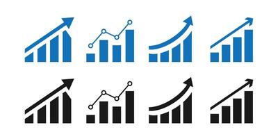Growing graph set. Business chart with arrow. Growths chart collection. Profit growing symbol. Progress bar. Bar diagram. Growth success arrow icon. vector
