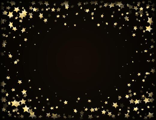 Shiny falling golden stars isolated on black background. Confetti or fireworks at party.