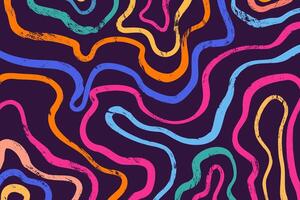 Retro 70s-inspired background with colorful, wavy grunge strokes. Hand drawn brush doodle lines, abstract design. vector