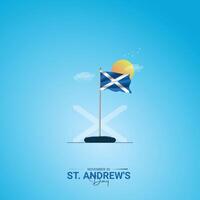 St. Andrew's Day with Scotland Flag in National Holiday Celebration Flat Cartoon Blue Background Design vector