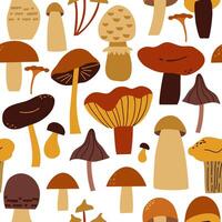 Seamless pattern with various hand drawn mushrooms. Autumn, mushrooms. illustration in flat style. vector