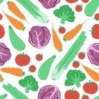 Seamless pattern with various vegetables. Tomatoes, carrots, zucchini, celery, broccoli. illustration in flat style. vector
