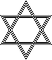 Star David. Judaism symbol. Six pointed geometric star. Symbol of interaction between heaven and earth, spiritual and material. Hexagram figure. vector