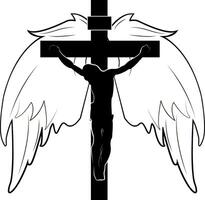 Cross with angel wings. Symbol angelic protection. Redemption through sacrifice and hope for eternal life. Help and divine guidance. Connection with God and rising above earthly problems. vector