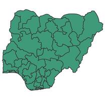 Green Nigeria simple map with states border outline illustration vector
