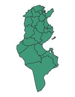 Green Tunisia simple map with states border outline illustration vector