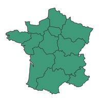 Green France simple map with states border outline illustration vector