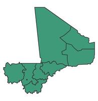 Green Mali simple map with states border outline illustration vector