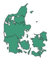 Green Denmark simple map with states border outline illustration vector