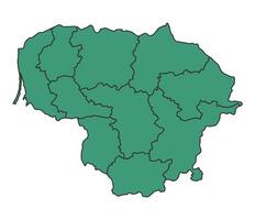 Green Lithuania simple map with states border outline illustration vector