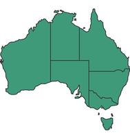 Green Australia simple map with states border outline illustration vector