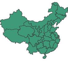 Green China simple map with states border outline illustration vector