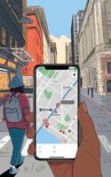 A person is looking at a phone with a map on it vector
