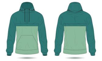 Modern green raincoat mockup front and back view vector