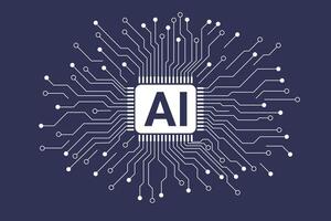 Artificial intelligence chip processor isolated on white. AI concept. CPU. vector