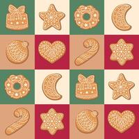 Seamless square pattern with Christmas gingerbread cookies. vector