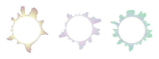 A set of multicolored circular sound waves. Sound neon lines, radial spectrum, sound equalizers. Circular geometric wavy frame. radial spectrum. Multicolor audio clipart lines. vector