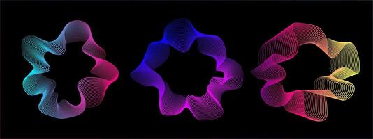 A set of multicolored neon sound waves. Sound lines, radial spectrum, sound equalizers. Colorful equalizer background. Colorful cover for music poster and banner. radial spectrum. vector