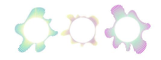 A set of multicolored circular sound waves. Sound lines, radial spectrum, sound equalizers. Circular geometric wavy frame. radial spectrum. Neon audio lines clipart audio lines. vector