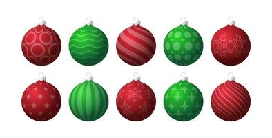 Christmass ball set, illustration of a green and red xmas balls with different patterns on a plain backgrounds vector