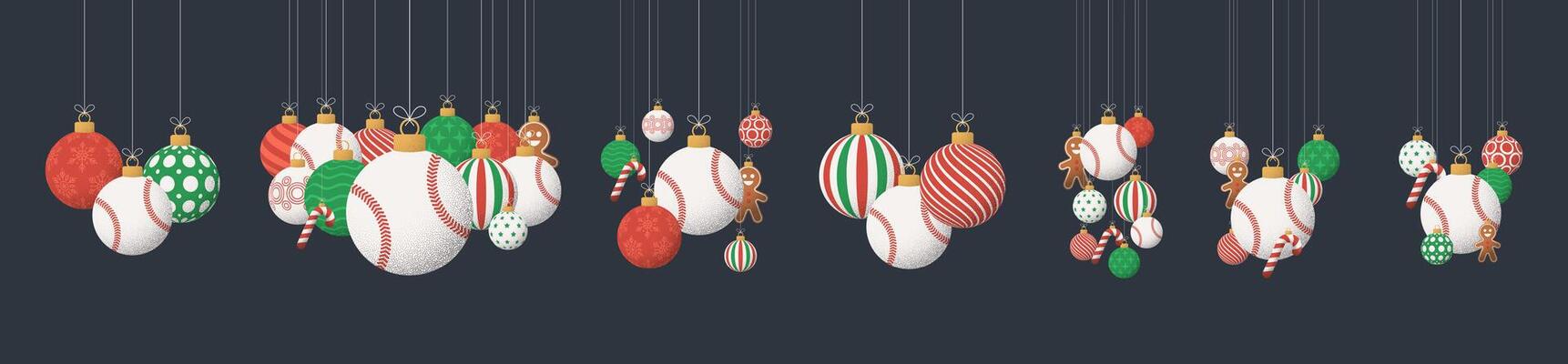 baseball Christmas Greeting grainy ball set. Group of Merry Christmas and happy new year sport retro Hang on a thread xmas ball bauble with grainy noise