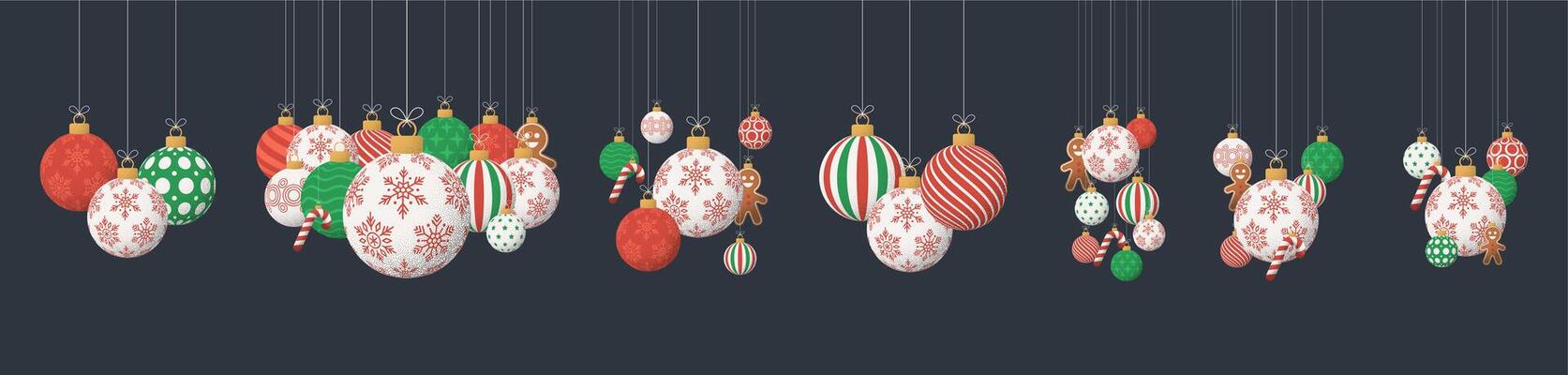 Christmas Greeting grainy ball set. Group of Merry Christmas and happy new year vintage retro Hang on a thread xmas ball bauble with grainy noise