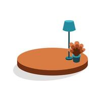 Table lamp and flower icon in isometric 3d style on a white background, circle stage with 3d isometric style. Can be used for product photography and other promotional designs vector