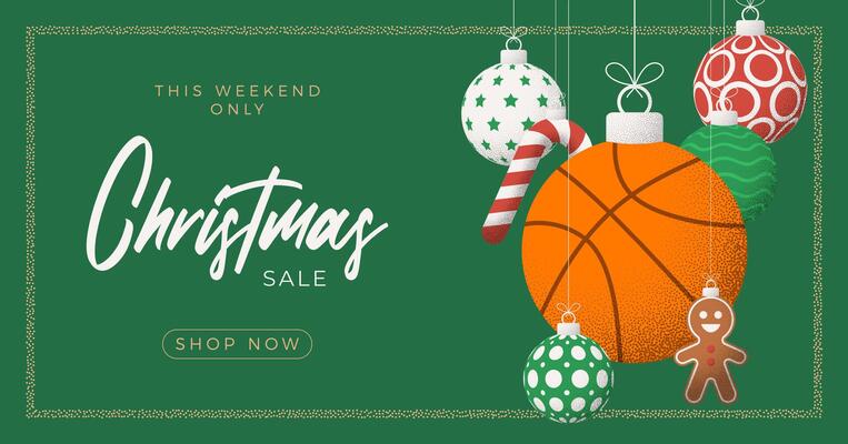 basketball Christmas Greeting grainy card. Merry Christmas and happy new year sport retro greeting card. Hang on a thread xmas ball bauble on noise green stipple background.