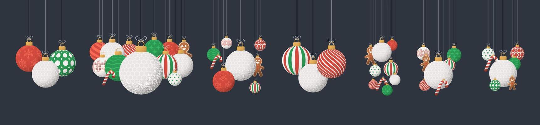 golf Christmas Greeting grainy ball set. Group of Merry Christmas and happy new year sport retro Hang on a thread xmas ball bauble with grainy noise
