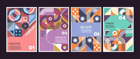 four banners with geometric shapes and colors vector