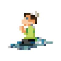 pixel art illustration of a boy praying. pixelated illustration of simple icon in flat style. Element graphic design template with a religious theme vector