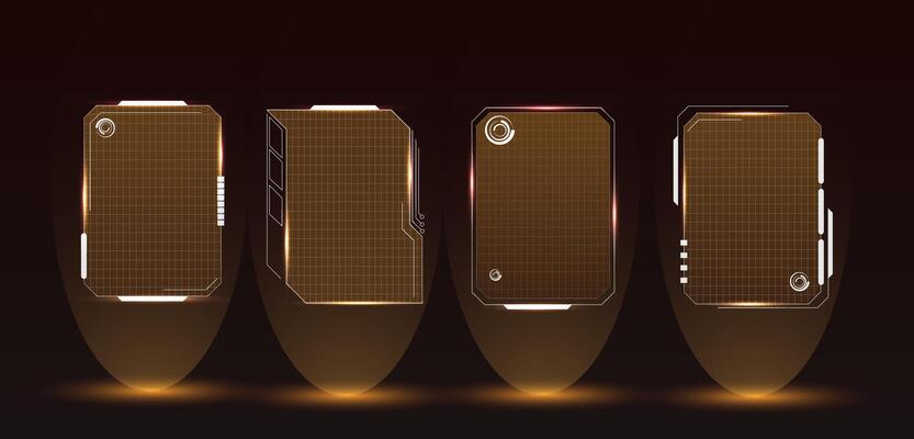 HUD Interface Screen Design or technology box yellow light. Futuristic element in cyber space style editable