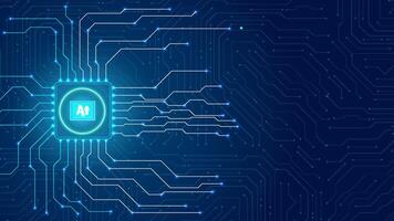 Circuit board abstract with artificial intelligence logo chip technology or central processing unit AI. Blue pattern background editable vector
