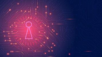 Cyber security padlock background. Data hacking attract and security protecting circuit board. blue, red editable vector